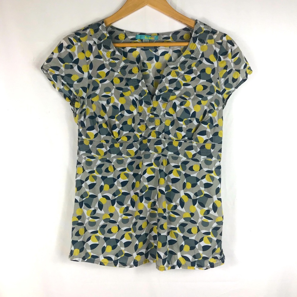 Boden Lemon Print Cap Sleeve Blouse Size L